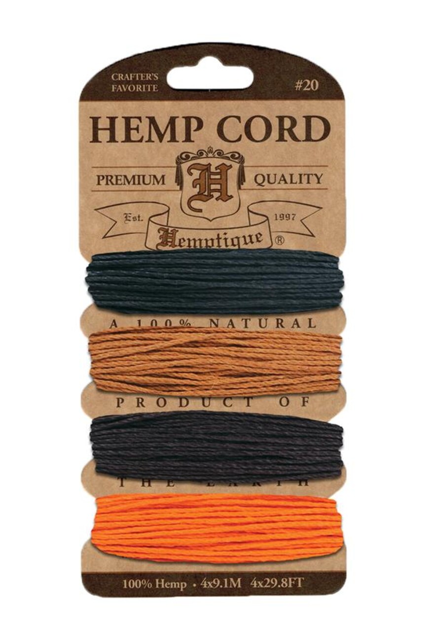 Hemptique 1mm #20 Hemp Cord Card Set Eco Friendly Sustainable Naturally Grown Jewelry Bracelet Making Paper Crafting Scrapbooking Bookbinding Mixed Media Crocheting Macrame Seasonal Holiday Gift Wrapping Outdoor Gardening